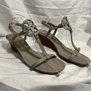 Tory Burch Gray Miller wedge heel sandal size 9